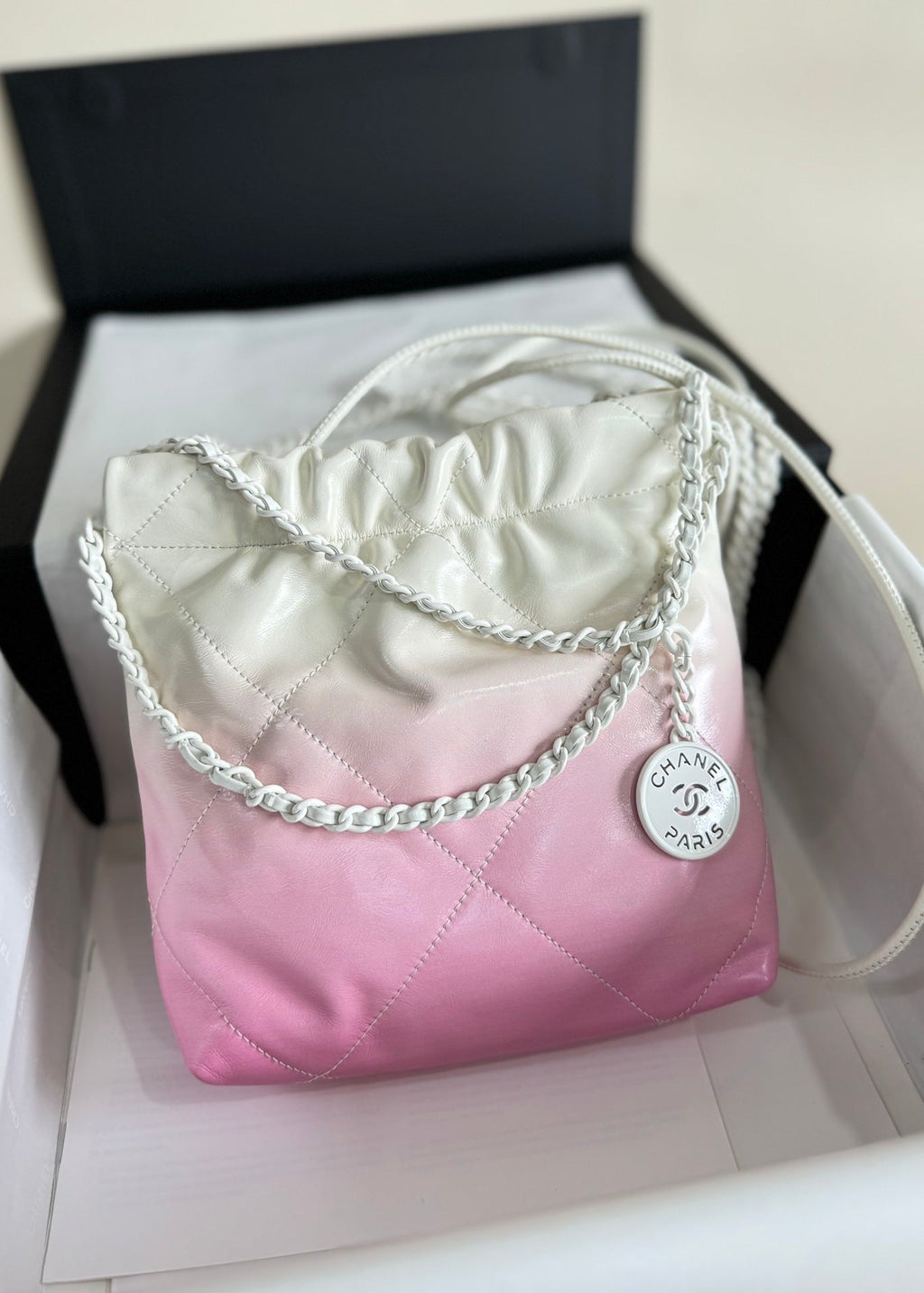 CHANEL HOBO MINI 20CM PINK WHITE LAMBSKIN