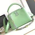 LOUIS VUITTON CAPUCINES BB 27 IN LIGHT GREEN TAURILLON SILVER HARDWARE