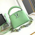 LOUIS VUITTON CAPUCINES MINI 21 IN LIGHT GREEN TAURILLON SILVER HARDWARE