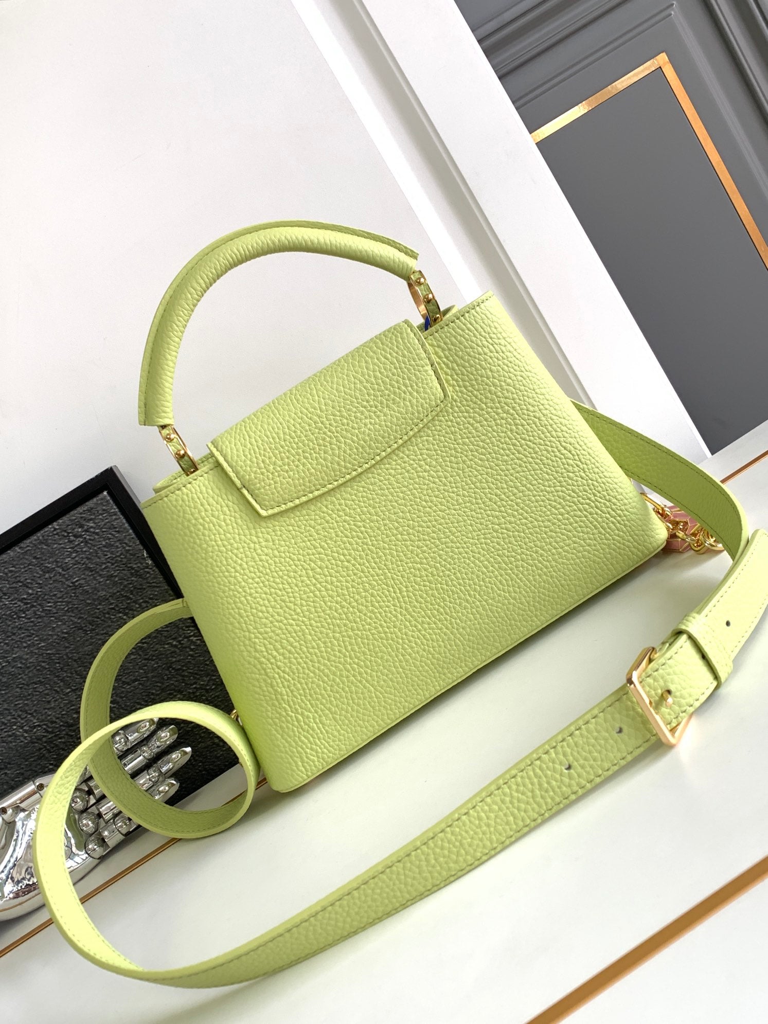 LOUIS VUITTON CAPUCINES BB 27 IN PEAR GREEN TAURILLON GOLD HARDWARE