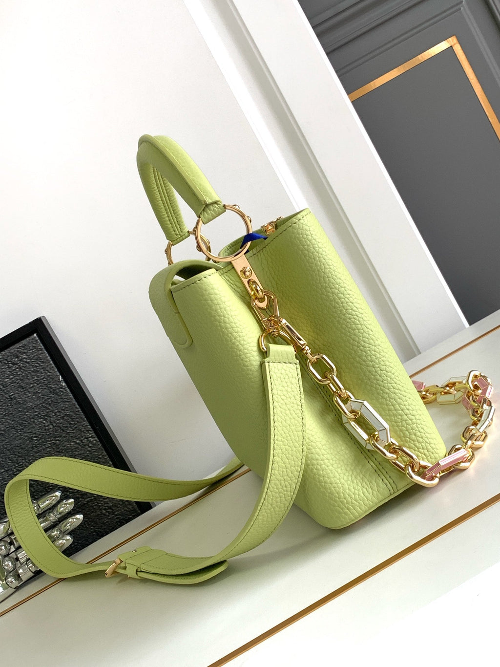 LOUIS VUITTON CAPUCINES BB 27 IN PEAR GREEN TAURILLON GOLD HARDWARE