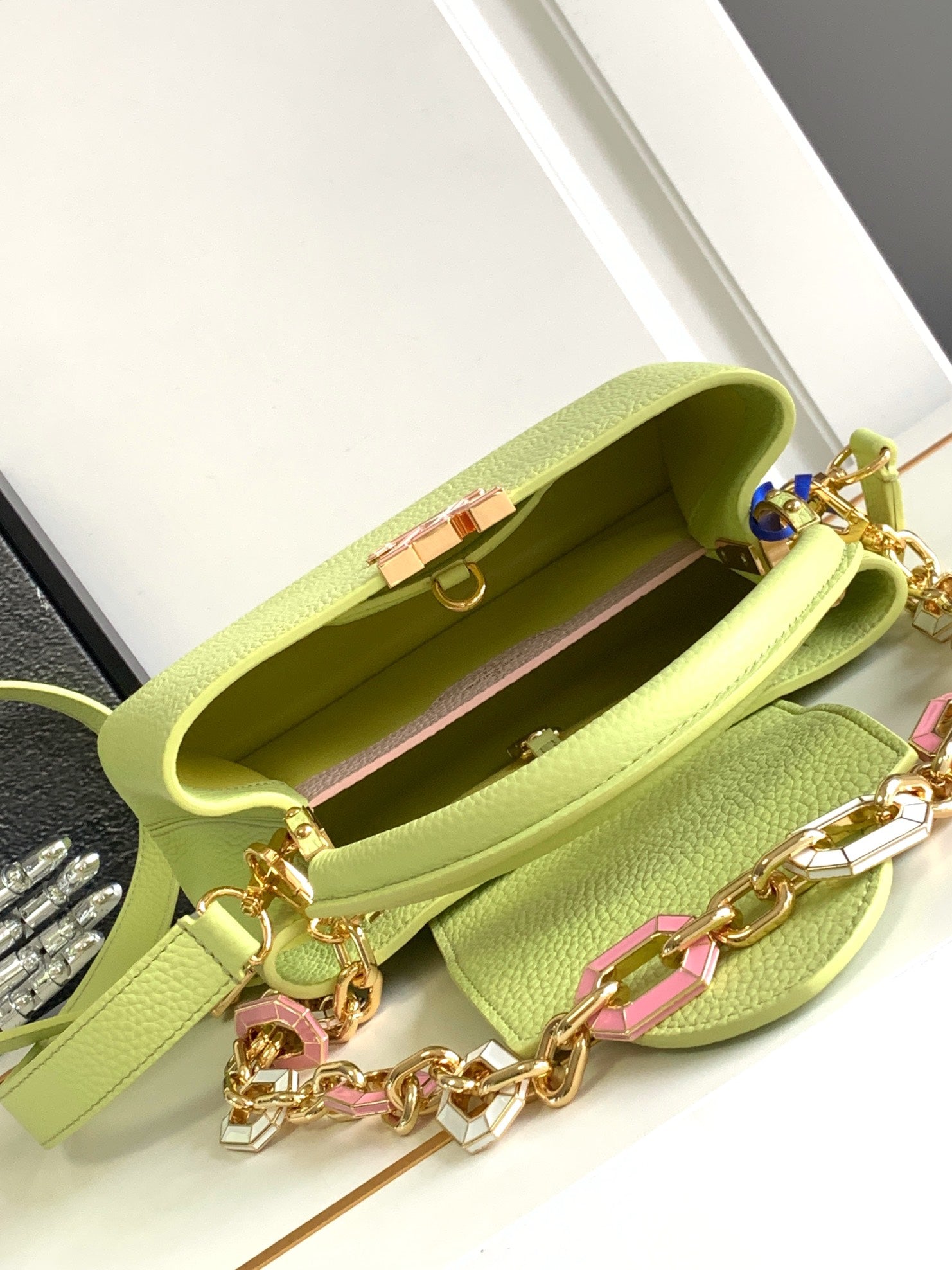 LOUIS VUITTON CAPUCINES BB 27 IN PEAR GREEN TAURILLON GOLD HARDWARE