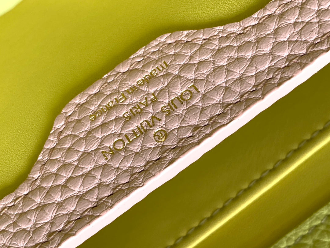 LOUIS VUITTON CAPUCINES MINI 21 IN PEAR GREEN TAURILLON GOLD HARDWARE