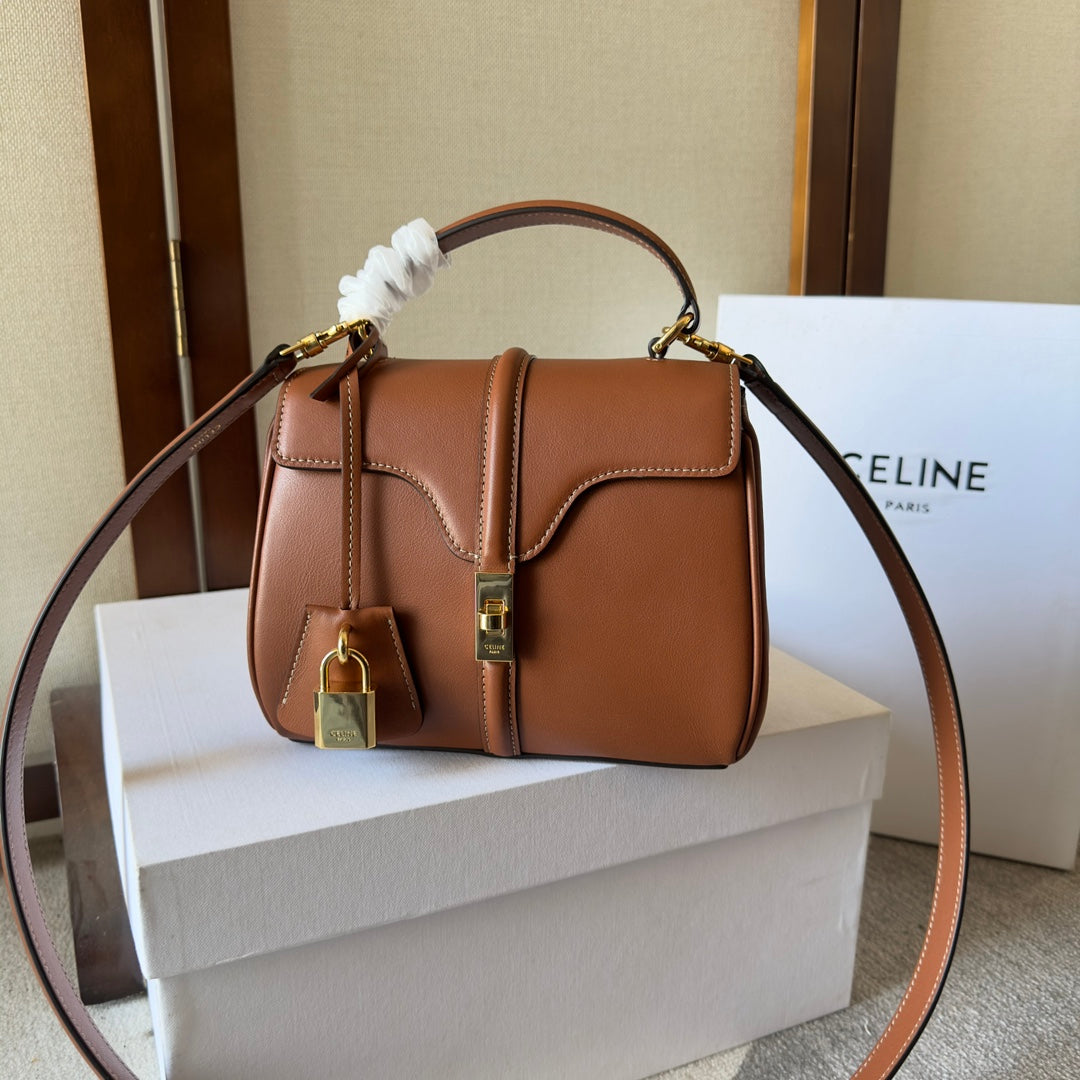 CELINE CLASSIQUE BAG 17 IN NUTMEG BROWN CALFSKIN GOLD HARDWARE