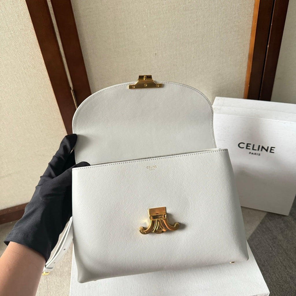 CELINE MEDIUM NINO BAG 25 IN WHITE SOFT CALFSKIN GOLD HARDWARE