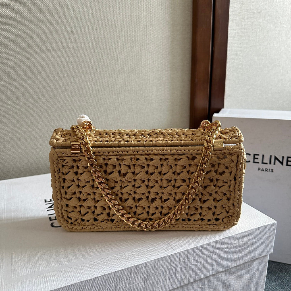 CELINE TRIOMPHE 20 IN BEIGE RAFFIA GOLD HARDWARE