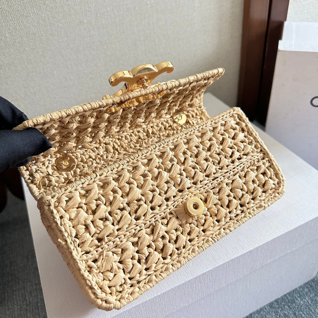 CELINE TRIOMPHE 20 IN BEIGE RAFFIA GOLD HARDWARE