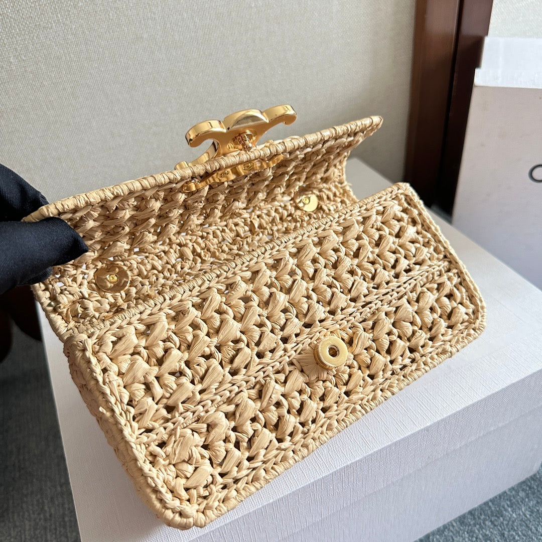 CELINE TRIOMPHE 20 IN BEIGE RAFFIA GOLD HARDWARE
