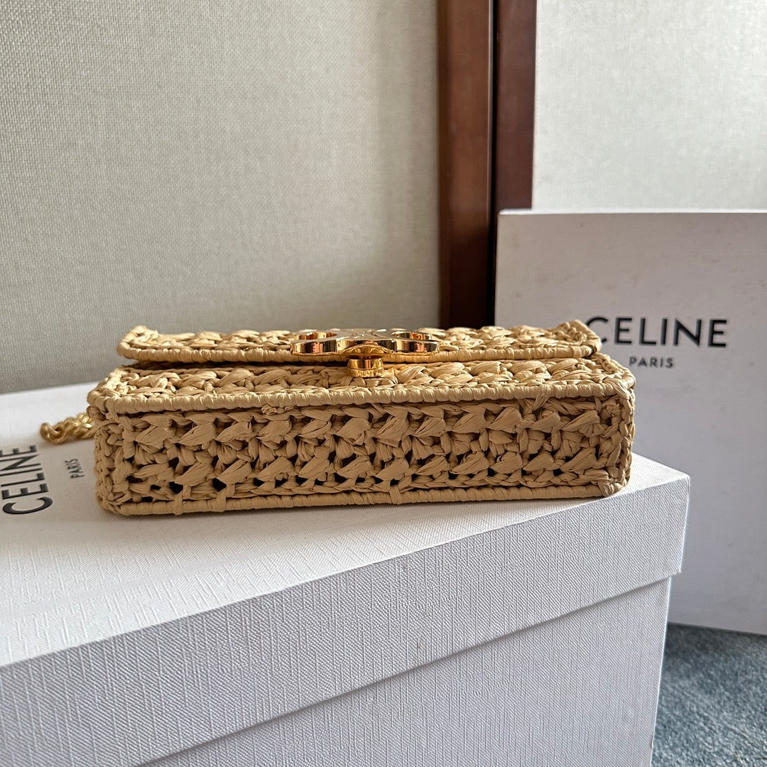 CELINE TRIOMPHE 20 IN BEIGE RAFFIA GOLD HARDWARE