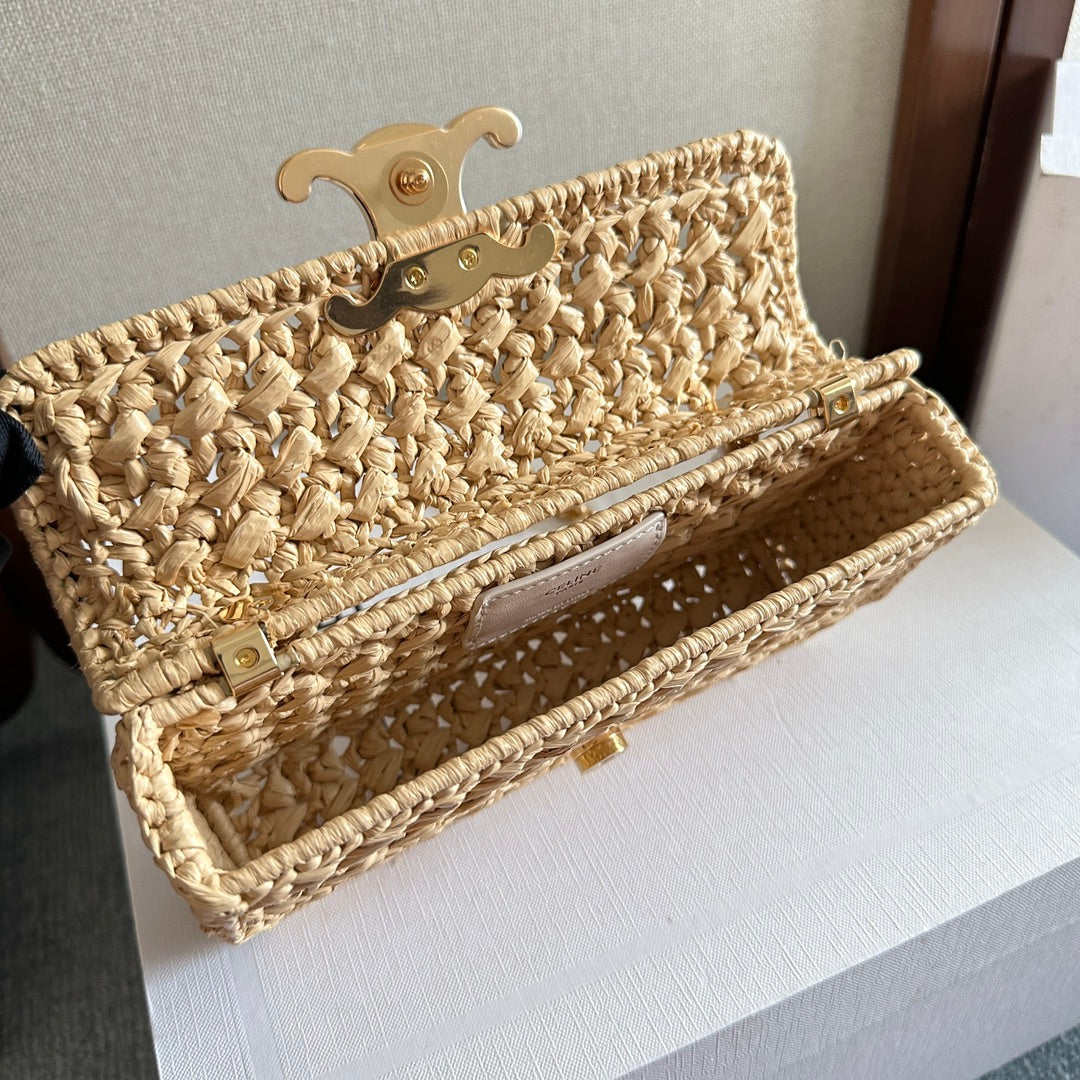 CELINE TRIOMPHE 20 IN BEIGE RAFFIA GOLD HARDWARE