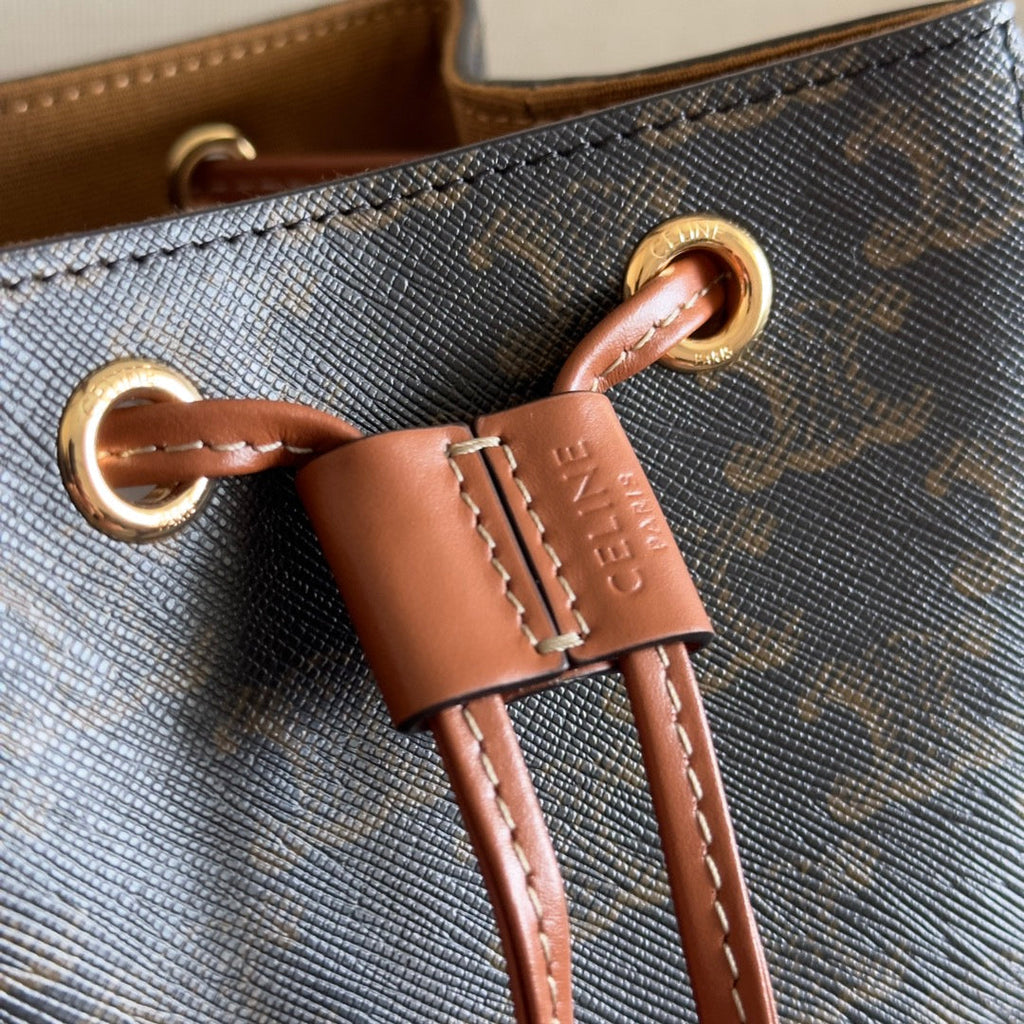 CELINE MICRO SAILOR 17 IN BLACK TRIOMPHE CANVAS AND BROWN CALFSKIN TRIM