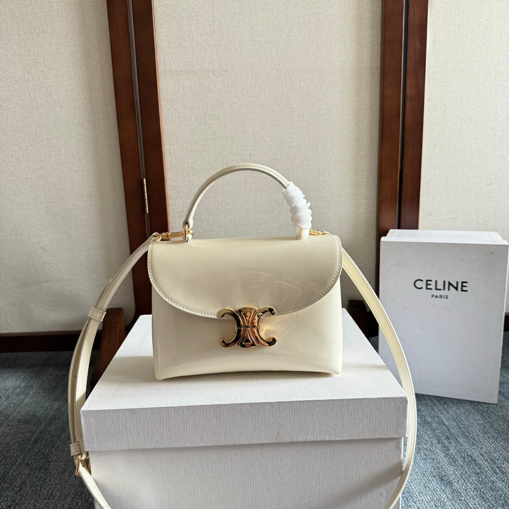 CELINE TEEN NINO BAG 20 IN WHITE GLOSSY CALFSKIN GOLD HARDWARE