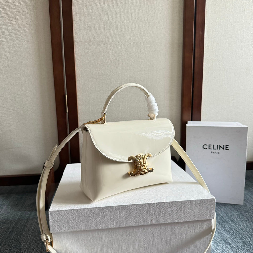 CELINE TEEN NINO BAG 20 IN WHITE GLOSSY CALFSKIN GOLD HARDWARE