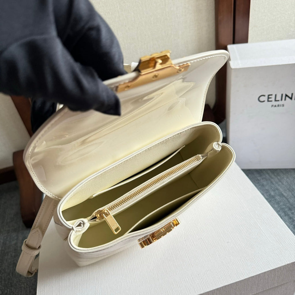 CELINE TEEN NINO BAG 20 IN WHITE GLOSSY CALFSKIN GOLD HARDWARE