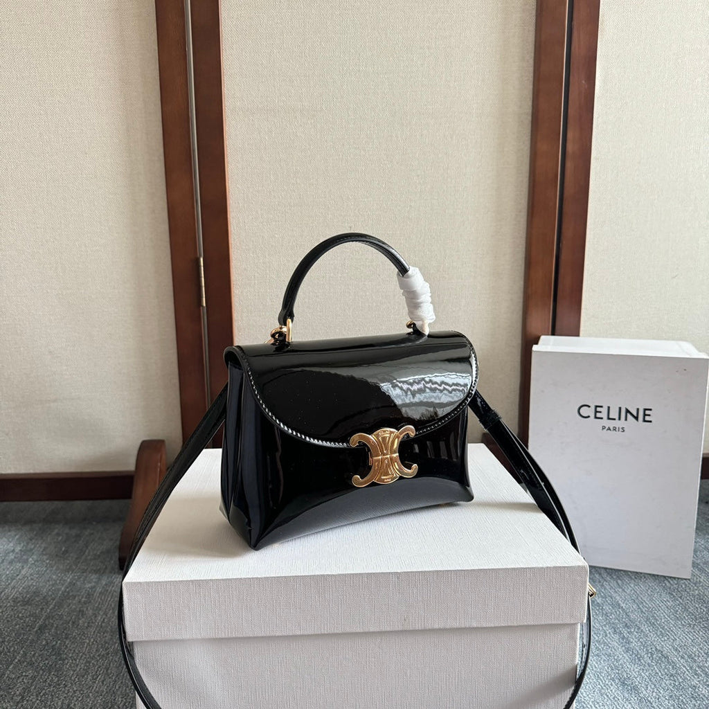 CELINE TEEN NINO BAG 20 IN BLACK GLOSSY CALFSKIN GOLD HARDWARE