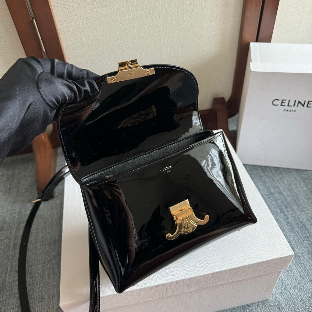 CELINE TEEN NINO BAG 20 IN BLACK GLOSSY CALFSKIN GOLD HARDWARE