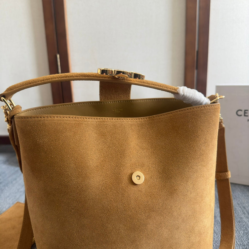 CELINE MINI BUCKET LOUISE 25 CARAMEL BROWN IN NUBUCK