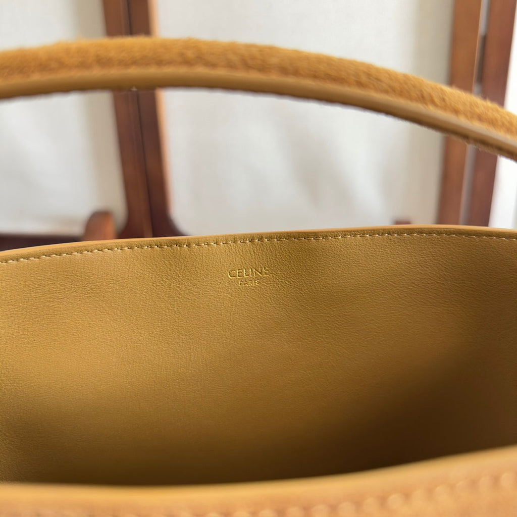 CELINE MINI BUCKET LOUISE 25 CARAMEL BROWN IN NUBUCK