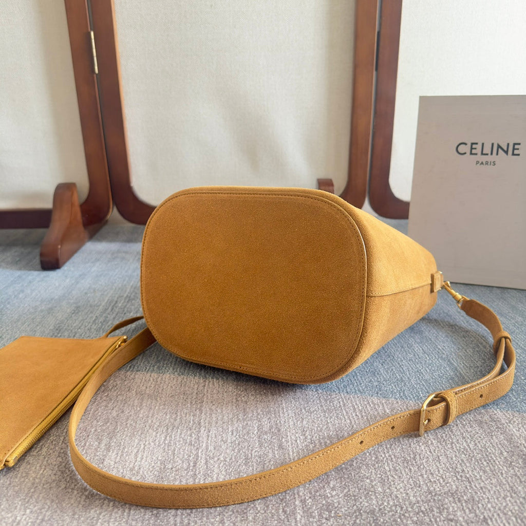 CELINE MINI BUCKET LOUISE 25 CARAMEL BROWN IN NUBUCK