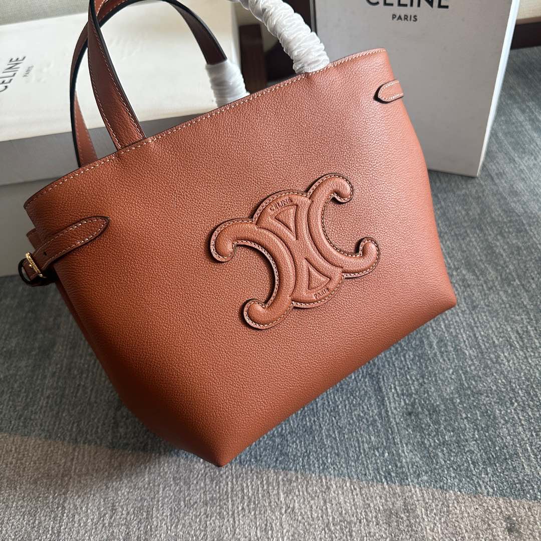 CELINE MINI CABAS ANAÏS CUIR TRIOMPHE 20 IN BRONZE ORANGE GRAINED CALFSKIN