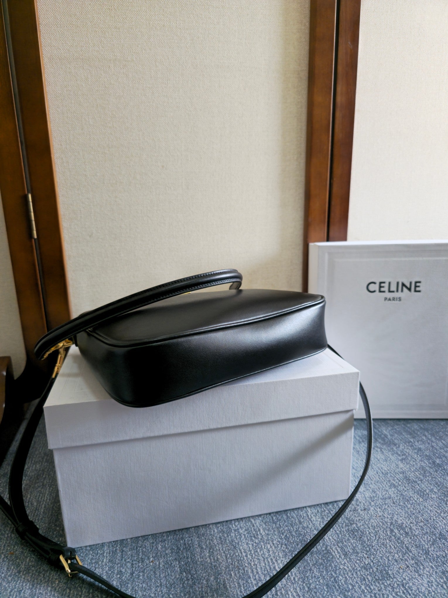 CELINE SMALL CAMILLE 16 SOFT BAG 24 IN BLACK SMOOTH CALFSKIN