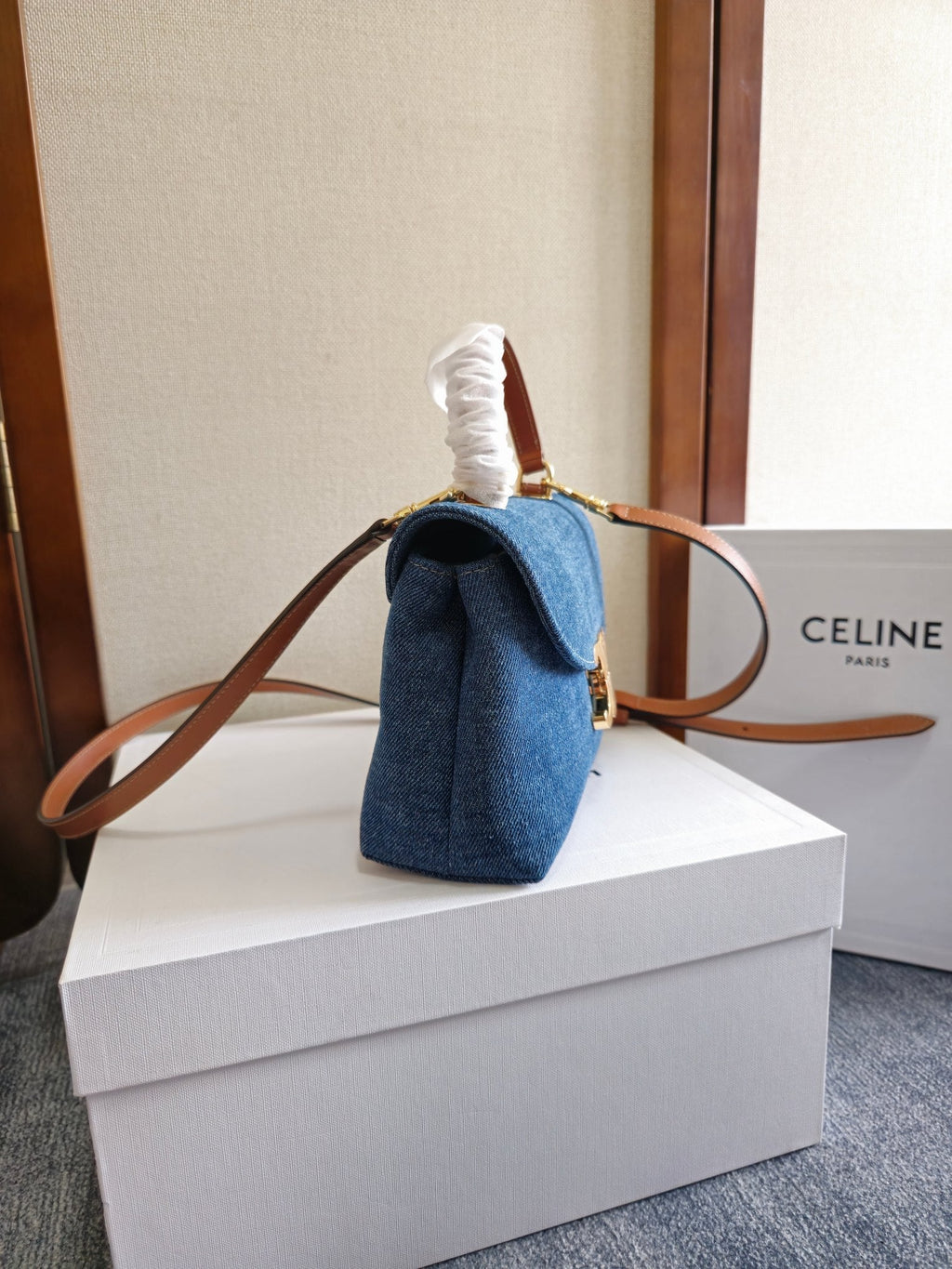CELINE TEEN NINO BAG 20.5 IN DENIM TRIOMPHE KELLY