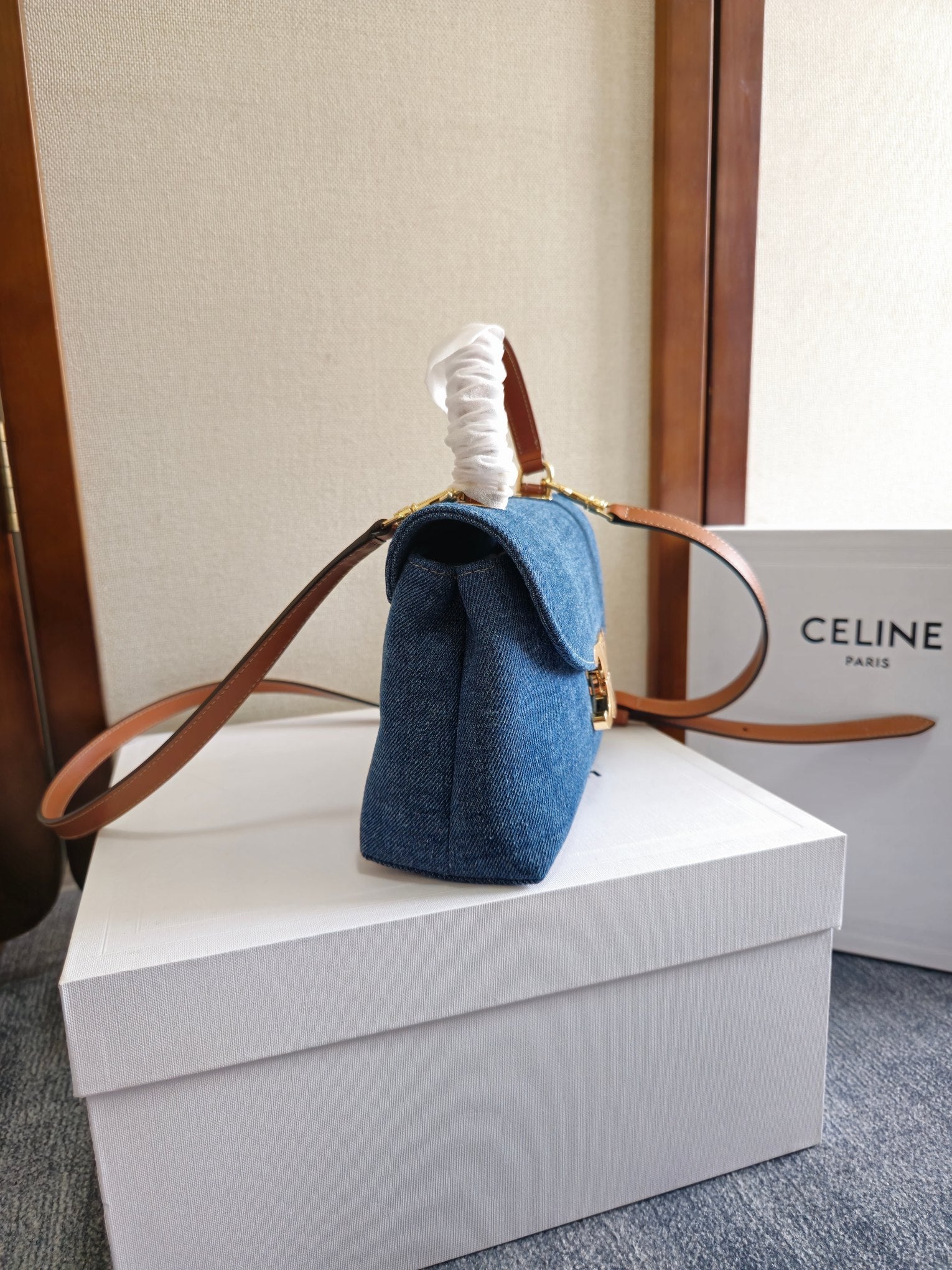 CELINE TEEN NINO BAG 20.5 IN DENIM TRIOMPHE KELLY