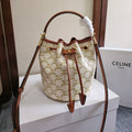CELINE CLARA BAG 19 IN WHITE TRIOMPHE CANVAS AND BROWN CALFSKIN TRIM