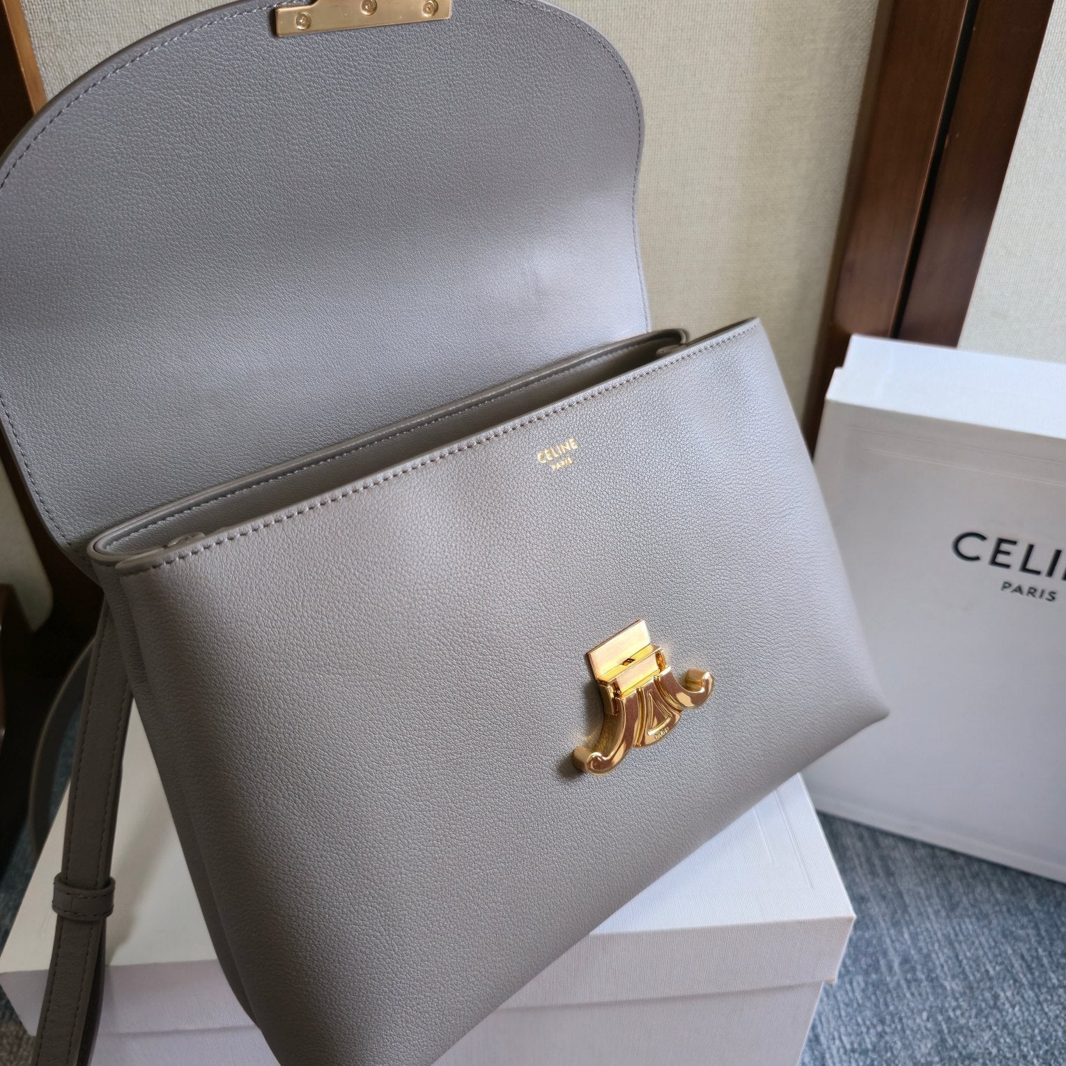 CELINE NINO TEEN MEDIUM 25 BAG IN GREY CALFSKIN