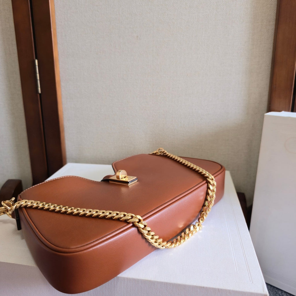 CELINE 25S SHOULDER CAMILLE 16 SOFT 27MM IN BROWN CALFSKIN GOLD HARDWARE