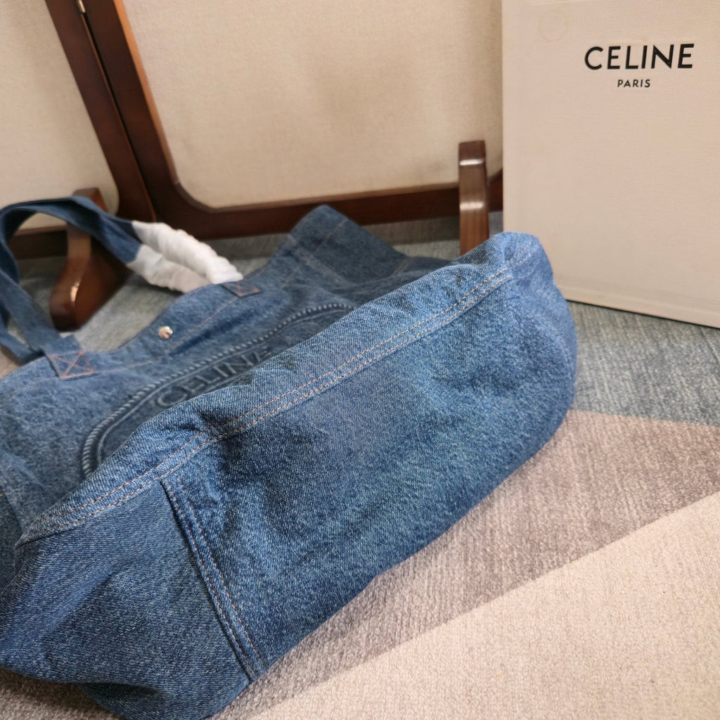 CELINE 25S DENIM CABAS BAG 50MM IN BLUE CANVAS