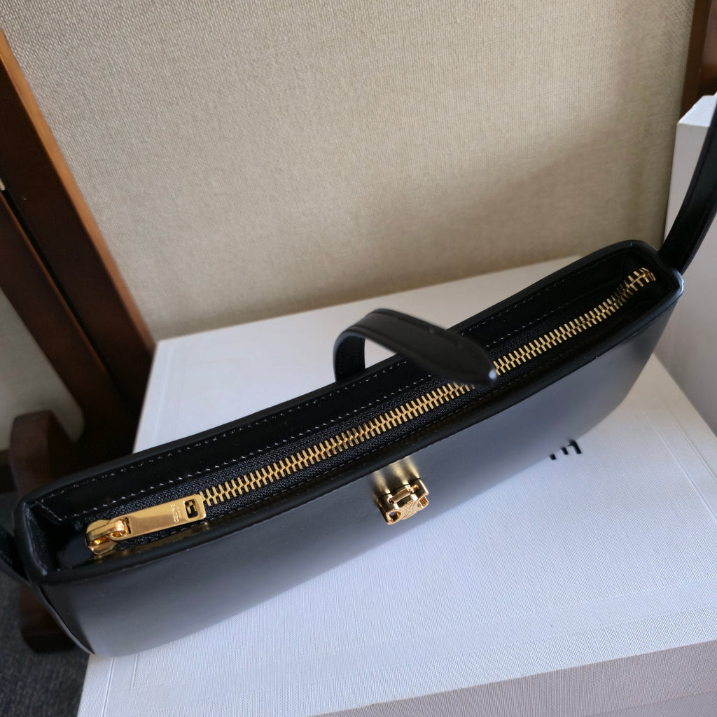 CELINE 25S TINA SHOULDER BAG 25MM IN BLACK CALFSKIN GOLD HARDWARE