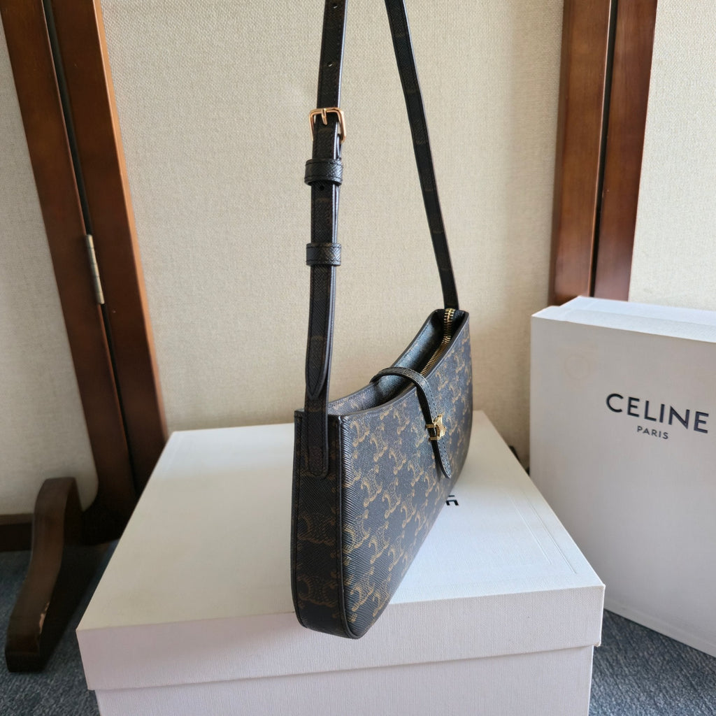 CELINE 25S TINA SHOULDER BAG 25MM IN BLACK TRIOMPHE CALFSKIN