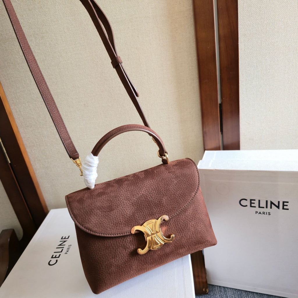 CELINE 25S NINO BAG 20MM IN DARK BROWN GRAINED CALFSKIN GOLD HARDWARE