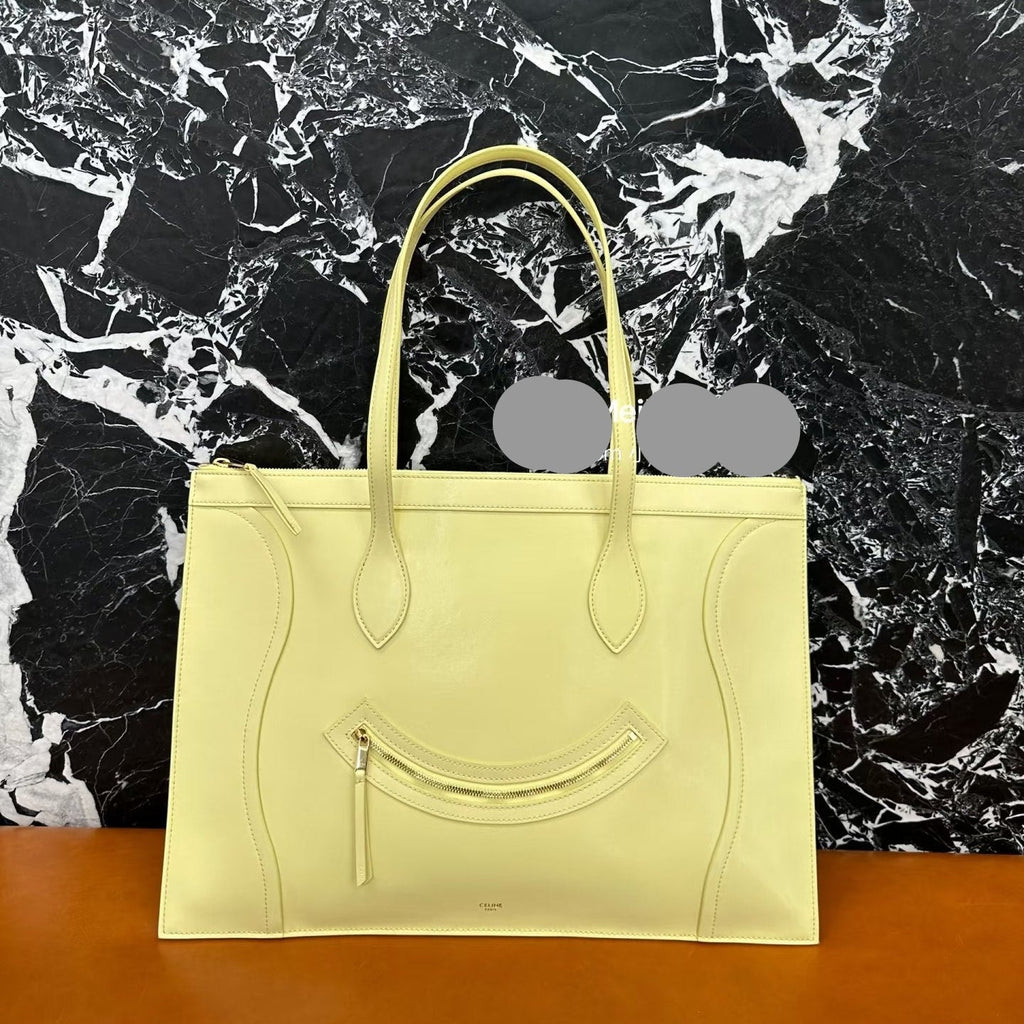 CELINE 25S FLAT CABAS NEW LUGGAGE 44MM IN PASTEL YELLOW GLOSSY CALFSKIN