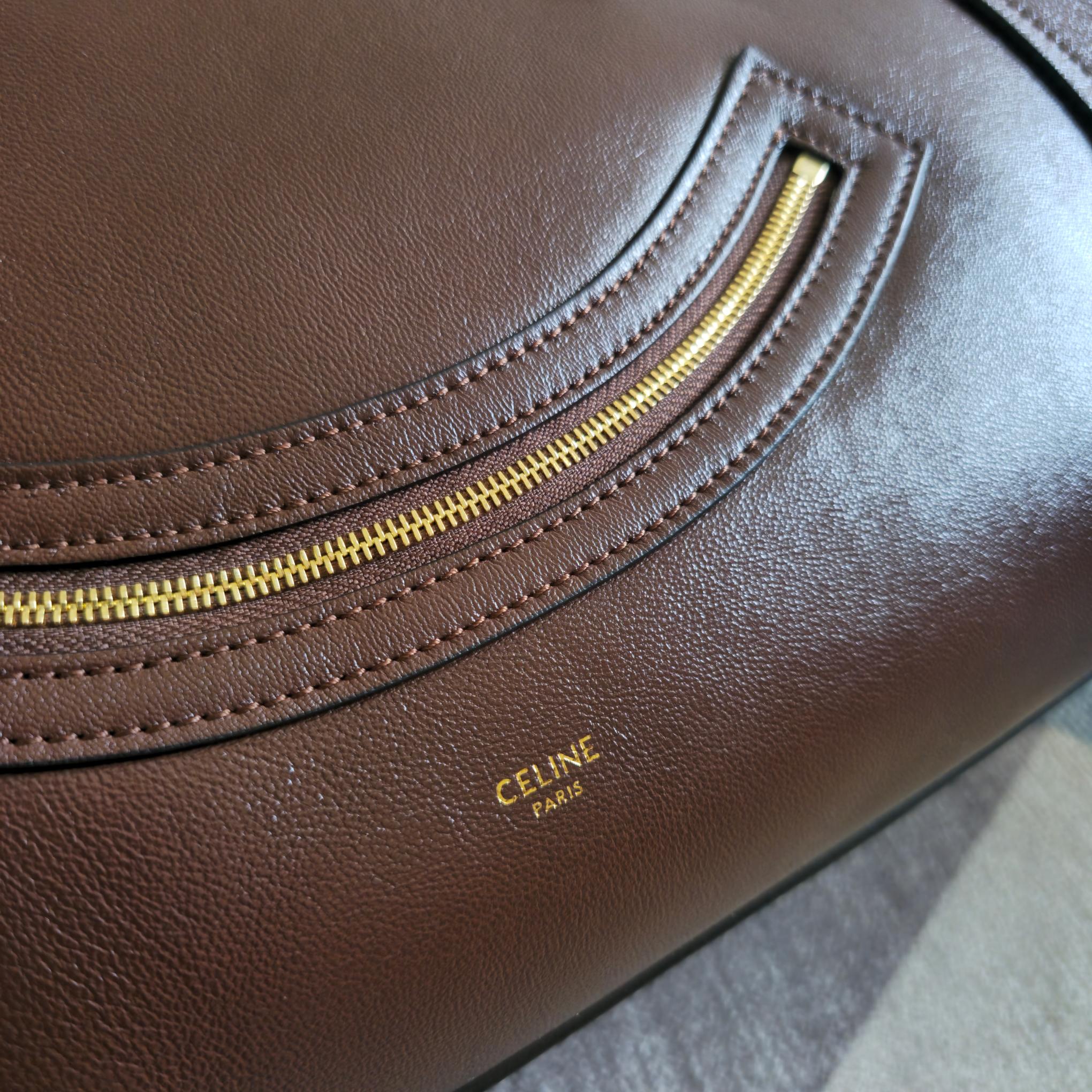 CELINE 25S MEDIUM SMILING NEW LUGGAGE 44MM IN SYRAH RED SUPPLE SHINY LAMBSKIN