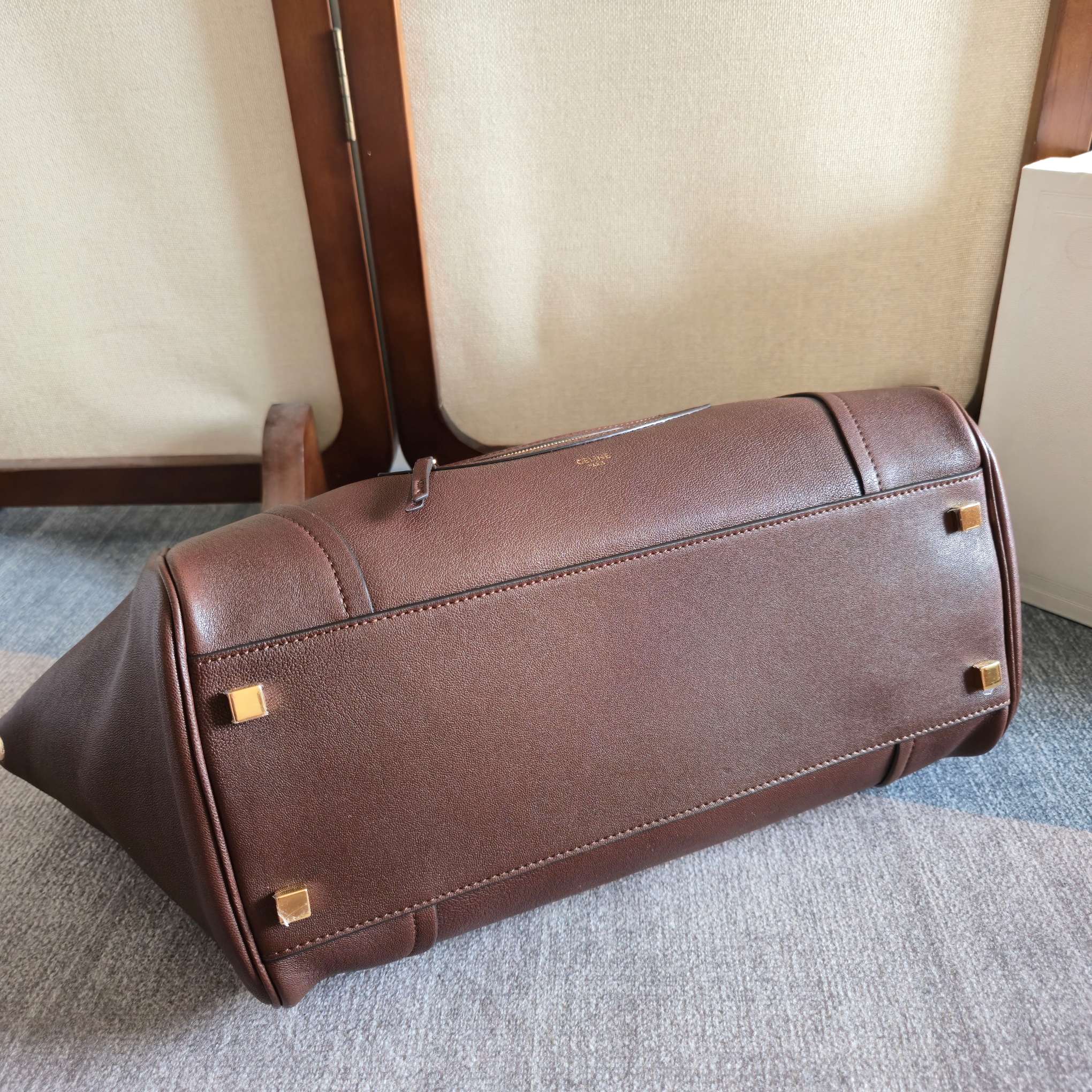 CELINE 25S MEDIUM SMILING NEW LUGGAGE 36MM IN SYRAH RED SUPPLE SHINY LAMBSKIN