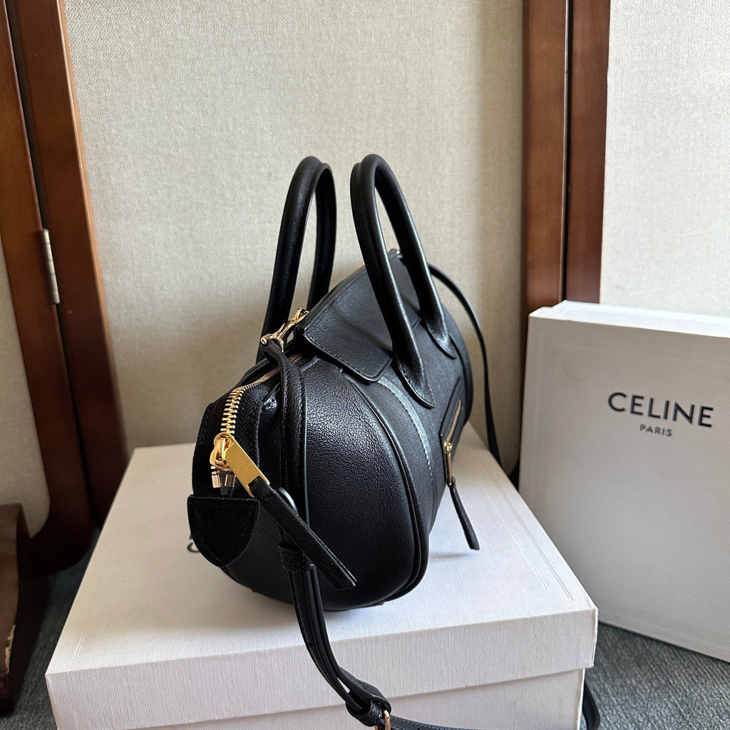 CELINE 25S NEW LUGGAGE 36MM IN BLACK CALFSKIN GOLD HARDWARE