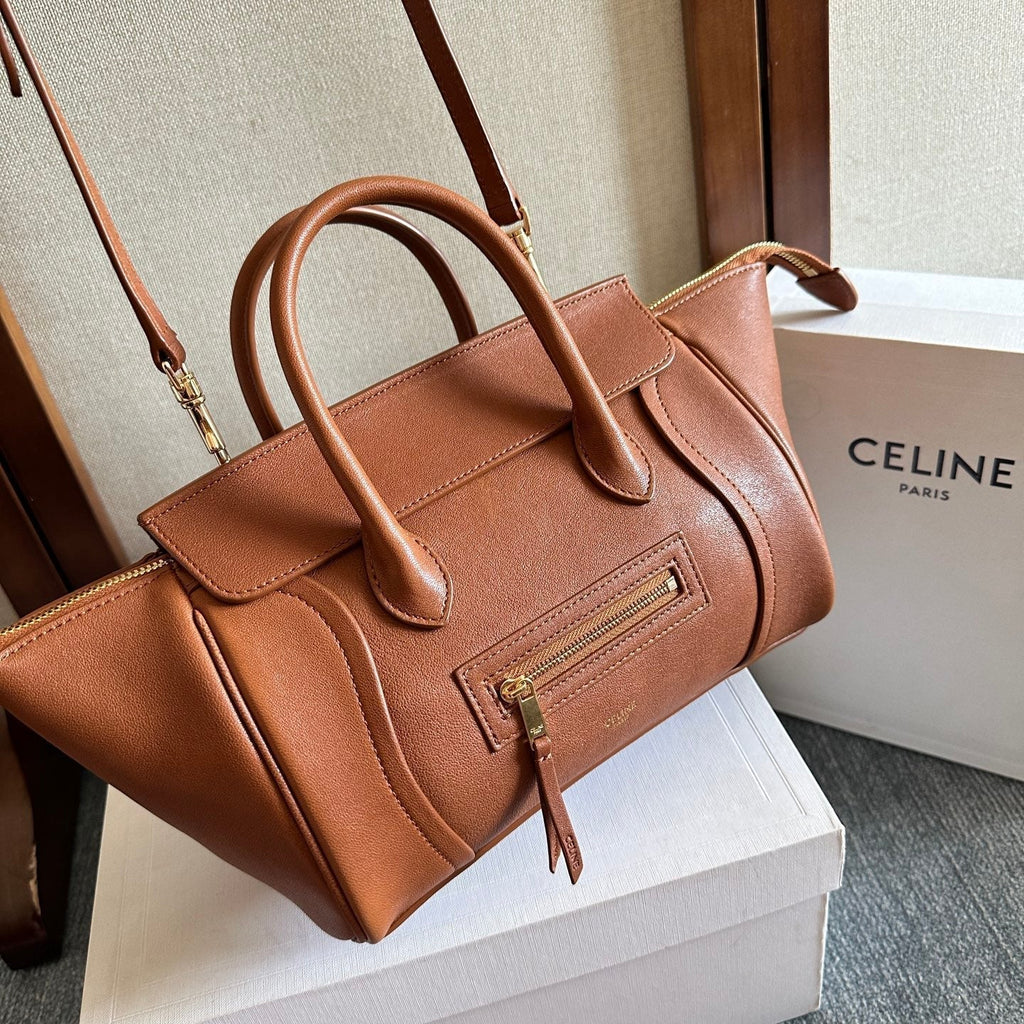 CELINE 25S NEW LUGGAGE 36MM IN CARAMEL BROWN CALFSKIN GOLD HARDWARE