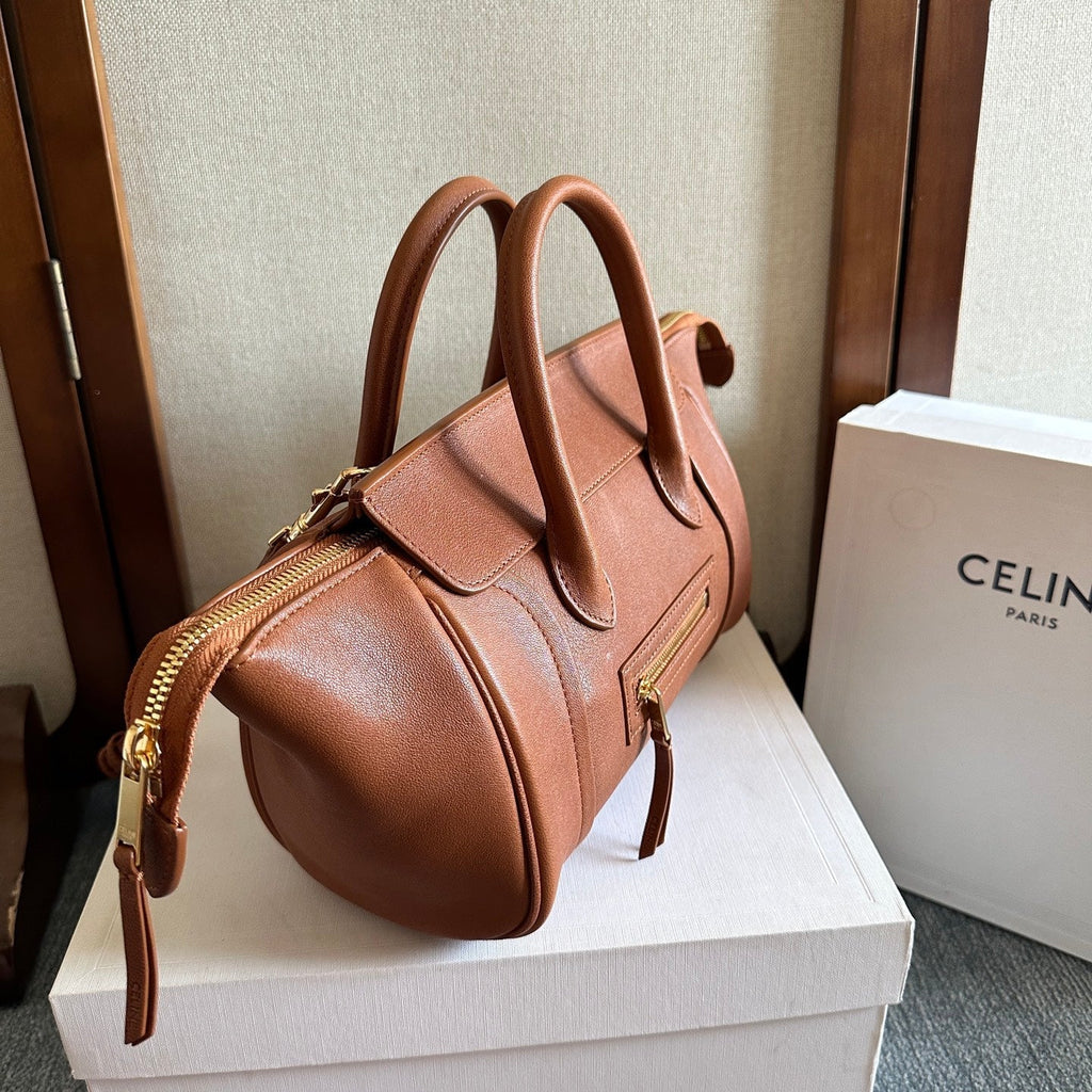 CELINE 25S NEW LUGGAGE 36MM IN CARAMEL BROWN CALFSKIN GOLD HARDWARE