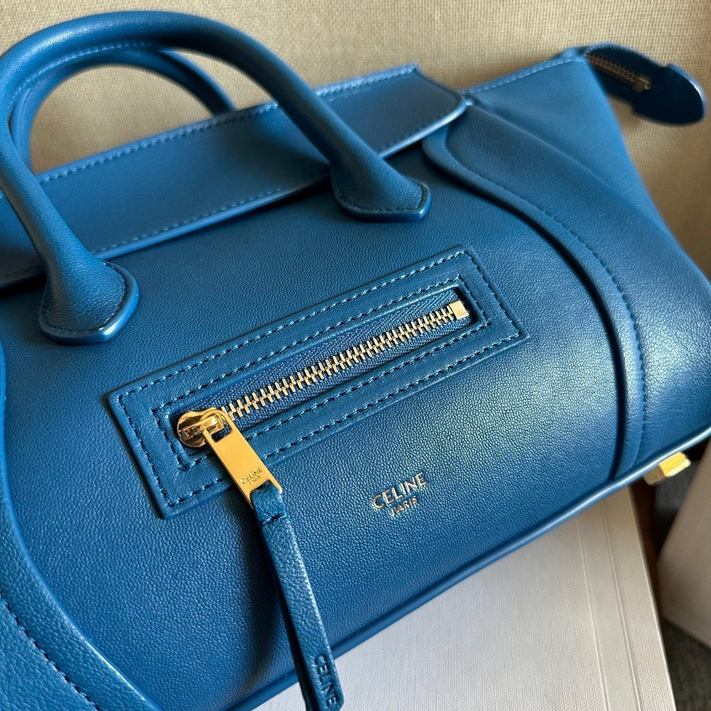 CELINE 25S NEW LUGGAGE 36MM IN DARK BLUE CALFSKIN GOLD HARDWARE