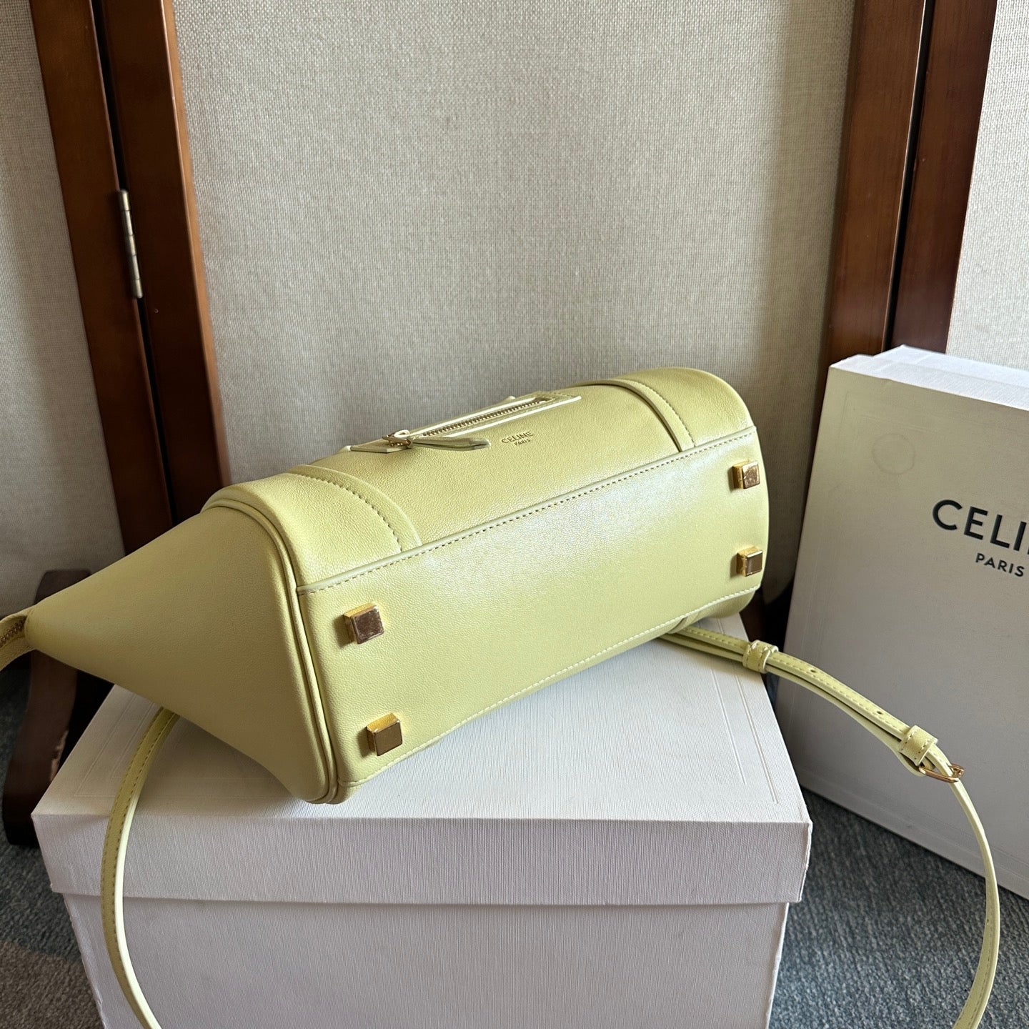 CELINE 25S NEW LUGGAGE 36MM IN PASTEL YELLOW CALFSKIN GOLD HARDWARE