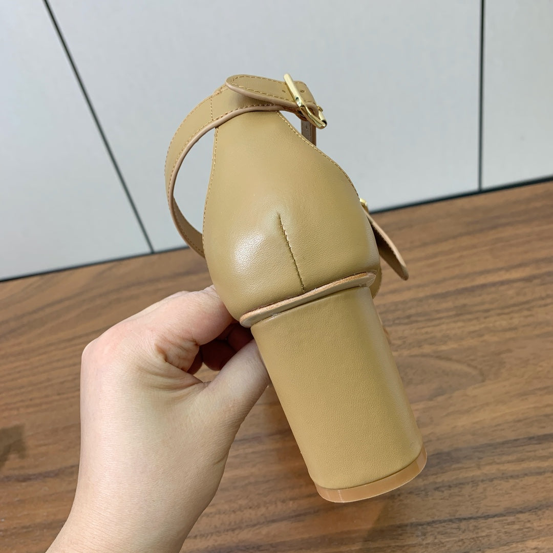 DIOR THREE-STRAP HIGH-HEELED EMBROIDERED SANDALS CAMEL BROWN