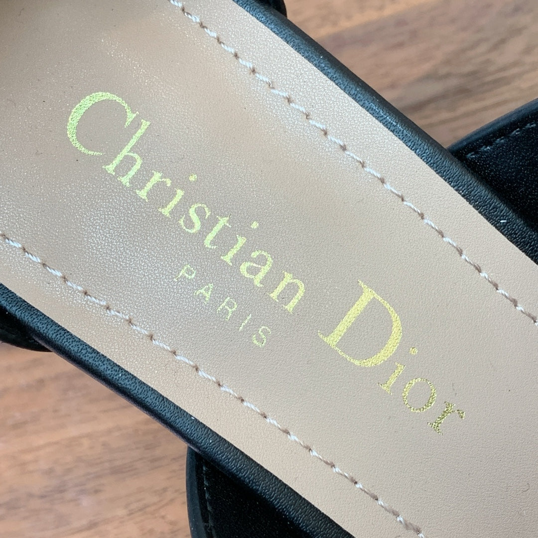 DIOR THREE-STRAP HIGH-HEELED EMBROIDERED SANDALS BLACK