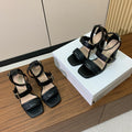 DIOR THREE-STRAP HIGH-HEELED EMBROIDERED SANDALS BLACK