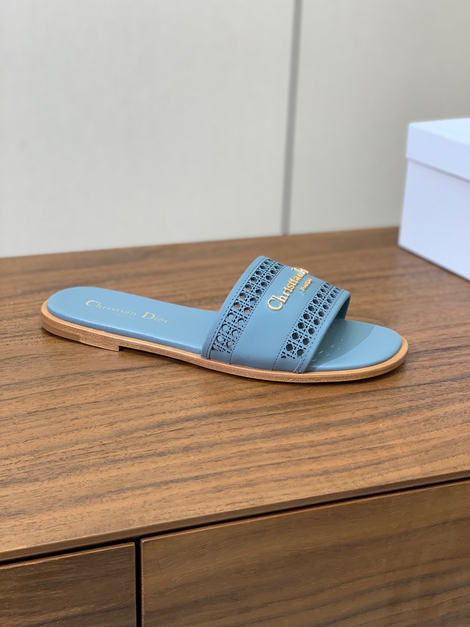 DIOR DWAY CERULEAN BLUE CALFSKIN AND GOLD LOGO