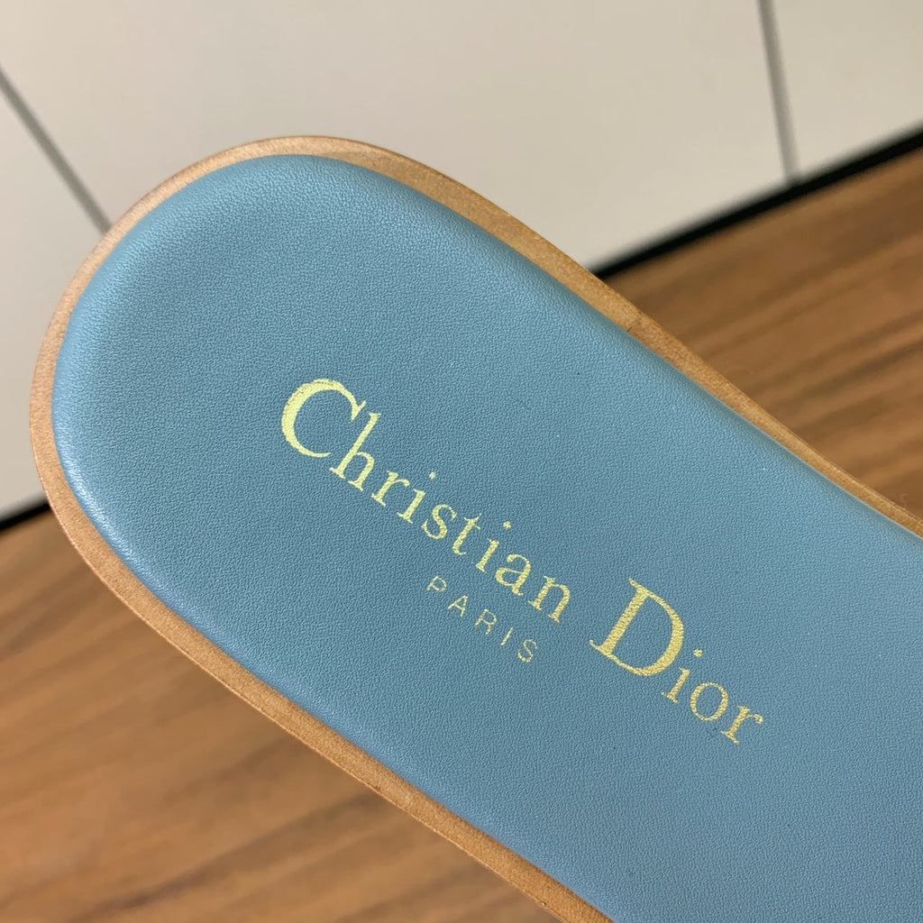 DIOR DWAY CERULEAN BLUE CALFSKIN AND GOLD LOGO