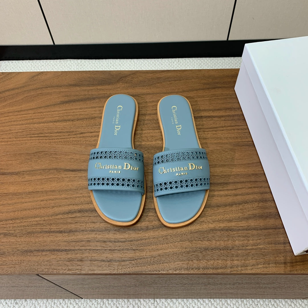DIOR DWAY CERULEAN BLUE CALFSKIN AND GOLD LOGO