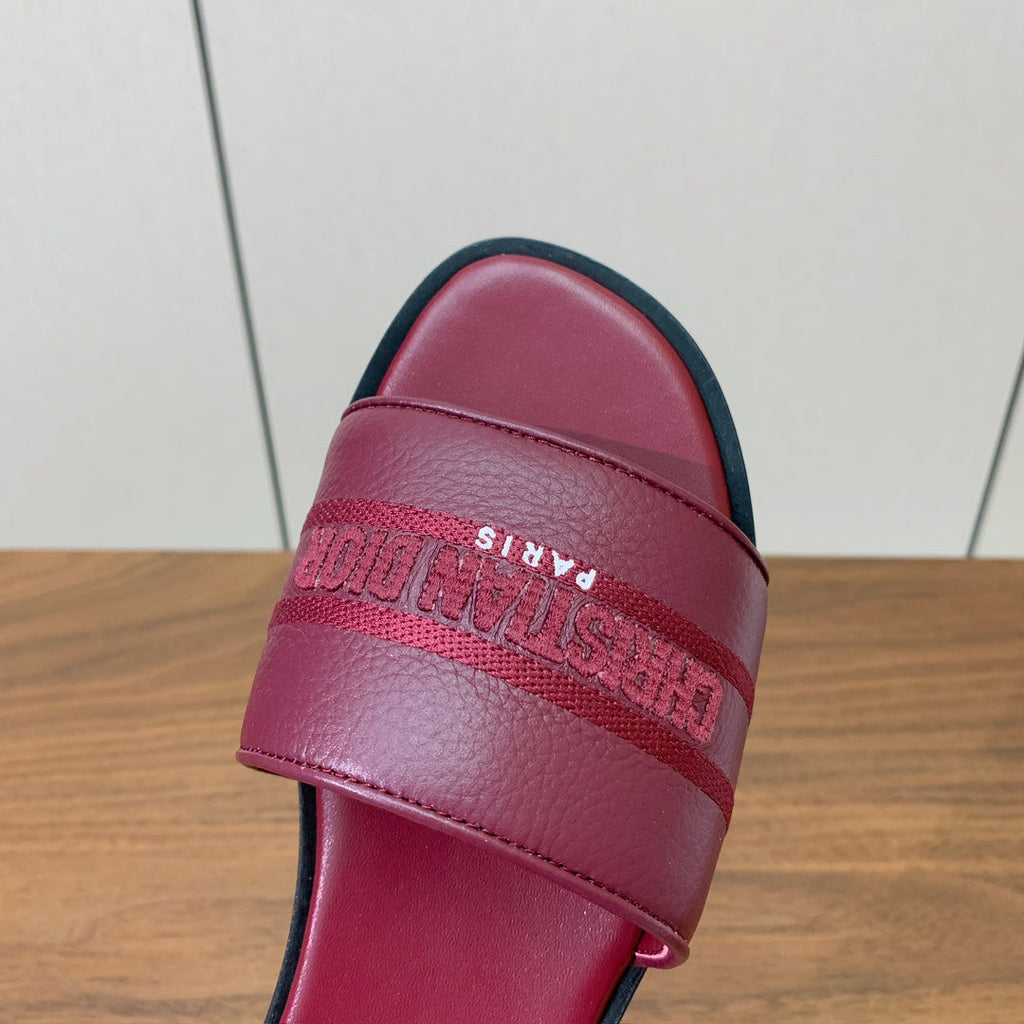 DIOR 25S DWAY SLIDE IN DARK RED CALFSKIN