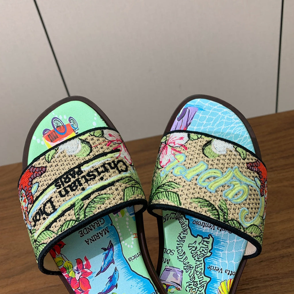 DIOR 25S DWAY SLIDE IN MULTICOLOR CALFSKIN AND FABRIC STYLE 3